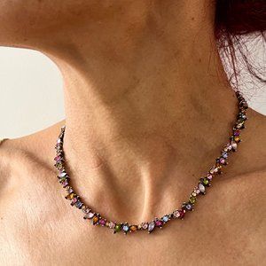 Multi-colored, jewel toned, rhinestone necklace